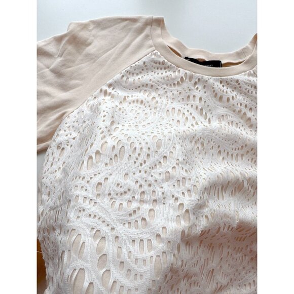 NWT ROBERT RODRIGUEZ Beige White Lace Overlay Cotton Blend Raglan Top, Size 2 - Picture 10 of 14